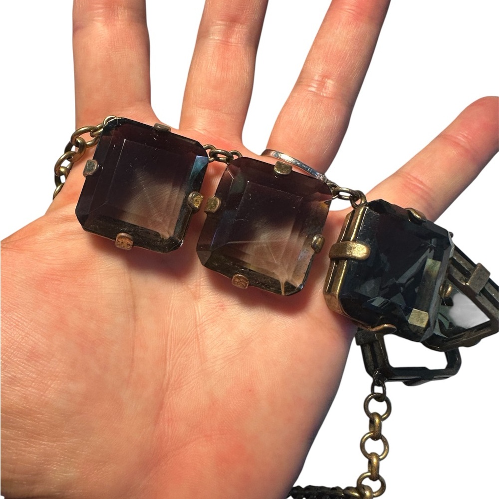 J Crew Smoky Stone Faceted Adjustable Choker Brass Color - Picture 7 of 7